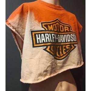 Vintage Offical Harley Davidson Cropped Tee - Orange Upcycled Biker Crop Top